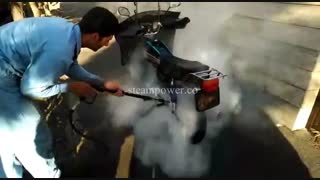 شستشو موتور سیکلت با دستگاه کارواش سیار استیم پاور