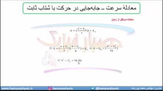 جلسه 40 فیزیک دوازدهم-حرکت با شتاب ثابت 8 معادله سرعت جابجایی- مدرس محمد پوررضا
