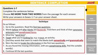 سوالات Sentence Completion ریدینگ آزمون آیلتس