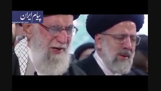 فیلم - اشک‌های رهبر انقلاب در نماز بر پیکر سردار سلیمانی و همرزمان شهیدش