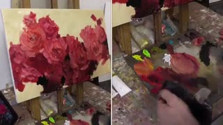 گلهای رزسرخ - (ورکشاپ )رنگ روغن. تکنیکی با قلم بزرگ .  بسیار زیبا و دیدنی